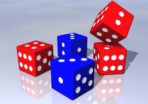 red and blue dices